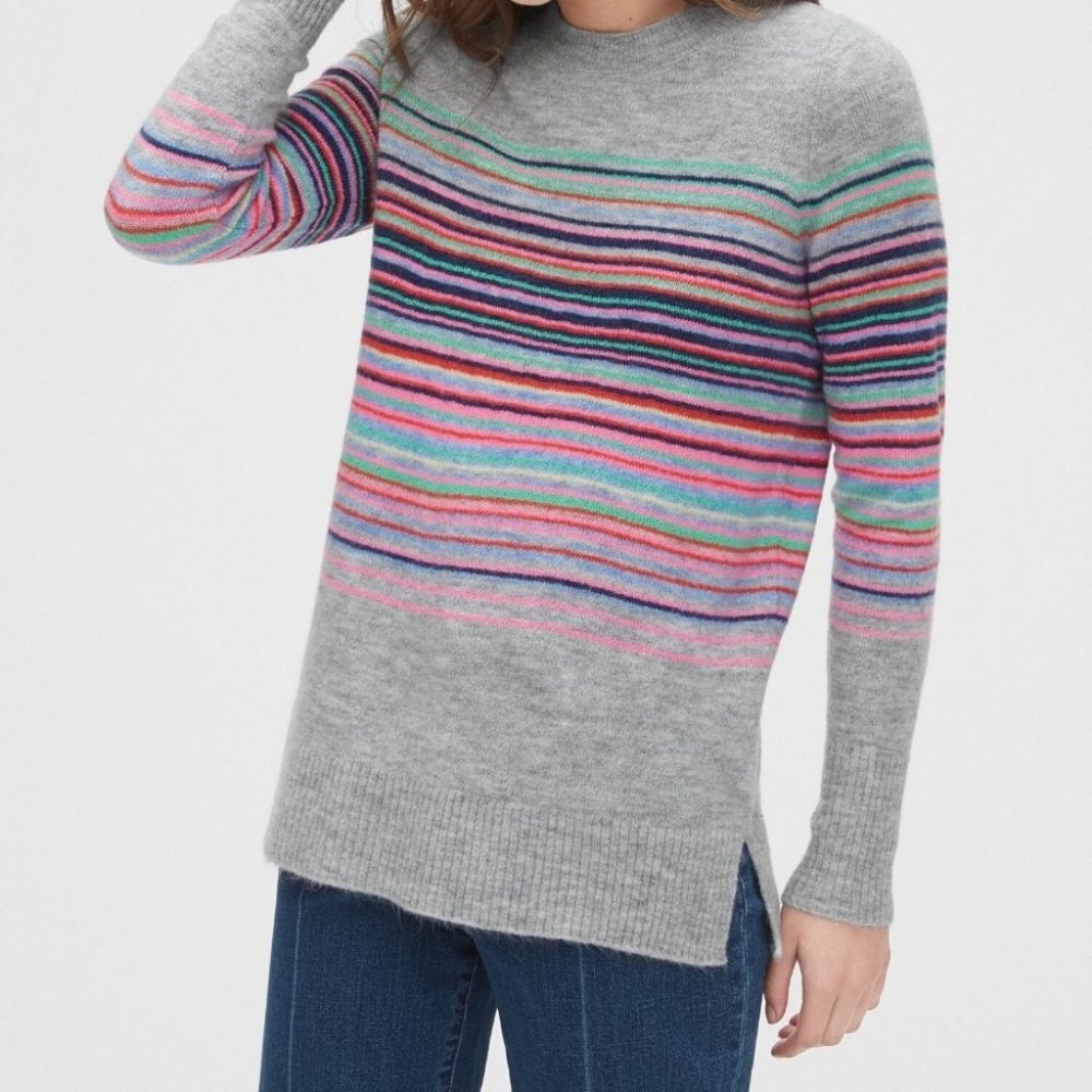 Gap Crazy Stripe Crewneck Tunic Sweater